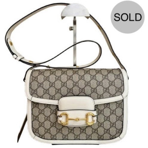 GUCCI HORSEBIT 1955 WHITE & BEIGE GG SUPREME CANVAS