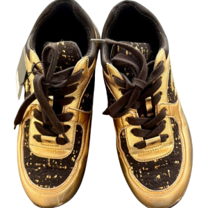 CHANEL TWEED & METALLIC GOLD SNEAKER (SIZE 35C)