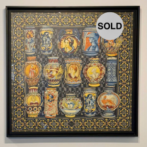 VINTAGE GUCCI ANCIENT VASES SILK SCARF GRAY OCHRE