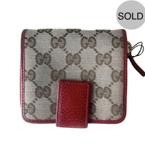 GUCCI GG CANVAS LEATHER SMALL ROUND ZIP WALLET